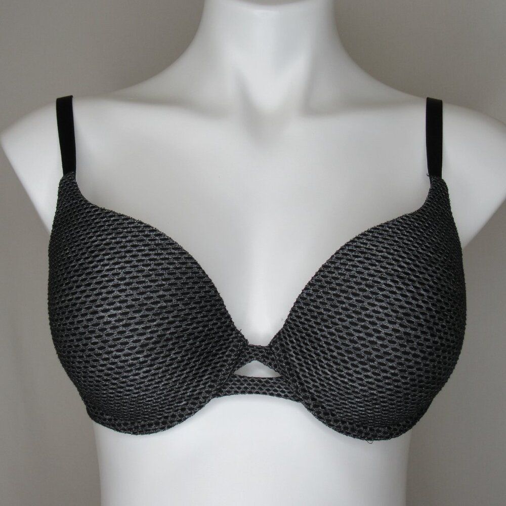 Victoria's Secret Black Silver Fishnet Perfect Shape Bra 36C
